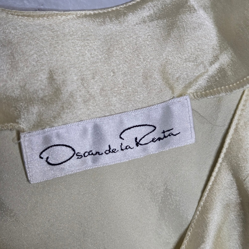 Vtg Oscar de la Renta Pale Yellow Satin Slip Dress Cami Nightgown Logo M L - Picture 2 of 7